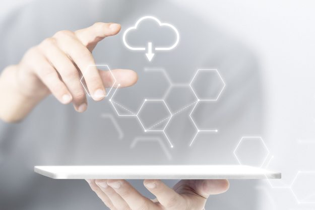Man using digital tablet psd mockup smart technology